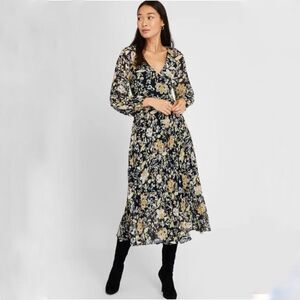 Club Monaco Sheer Long Sleeve Midi Floral Dress